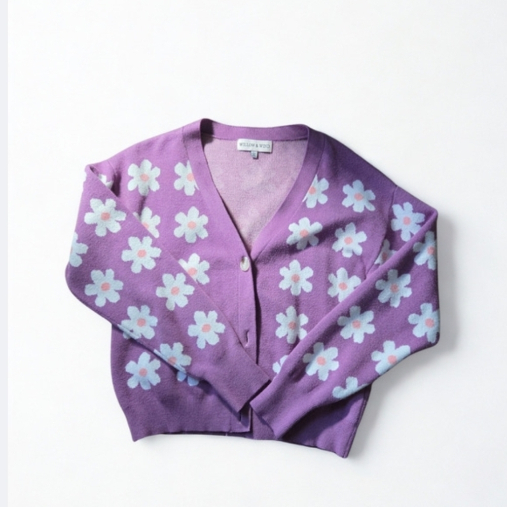 Purple Floral Cardigan Sweater